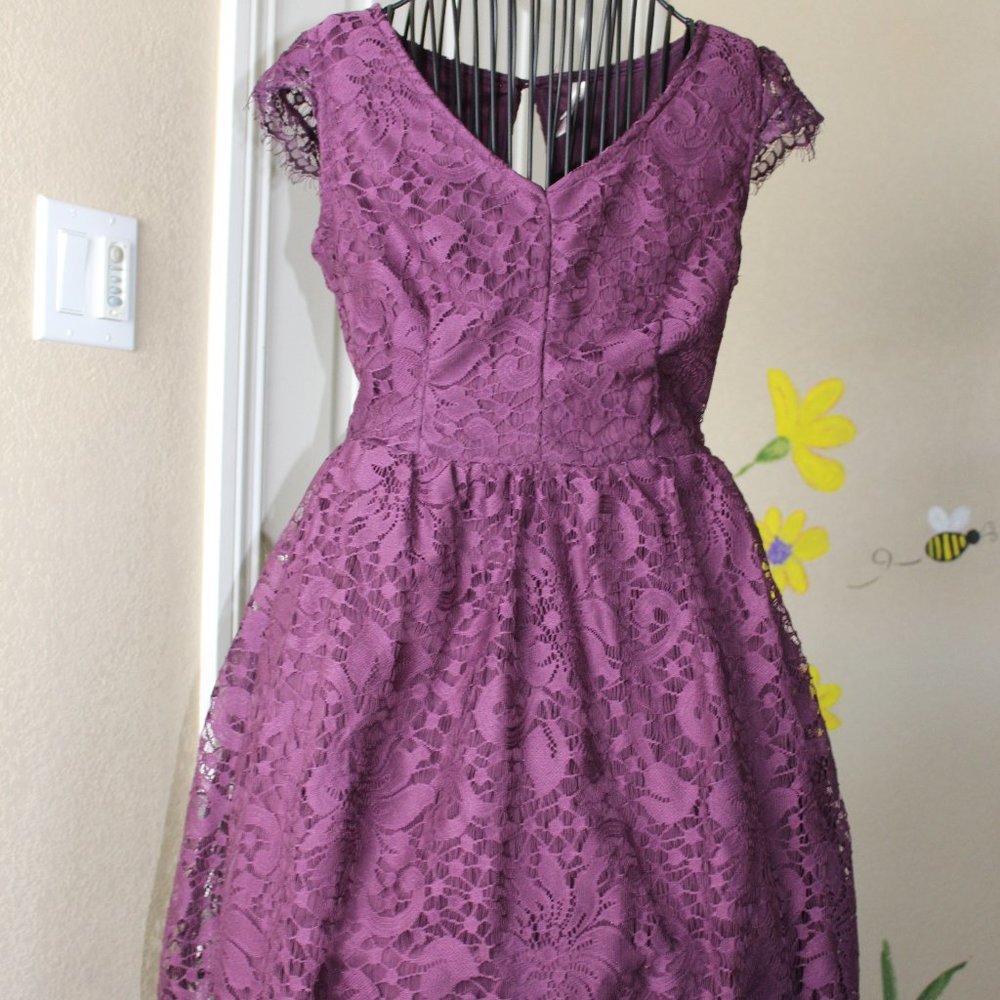 Purple floral lace skater dress